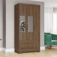 Guarda-Roupa Solteiro 3 Portas 2 Gavetas com Espelho Castanho Be16 - Briz