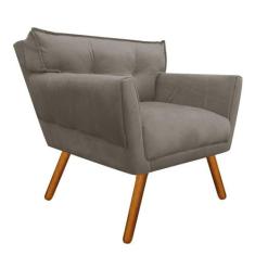 Poltrona Anitta Suede Marrom Rato Pés Palito Drossi - DMOV