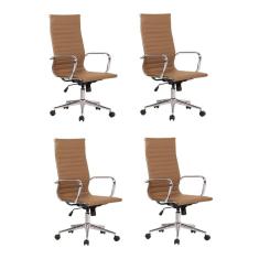 Conjunto 4 Cadeiras de Escritório Presidente Giratória Sevilha Alta Rivatti Marrom Escuro