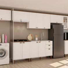 Cozinha Modulada Completa com Aérea de Serviço Integrada 100% Mdf Branco/Ébano