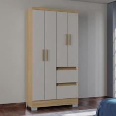 Guarda Roupa Solteiro 4 Portas 2 Gavetas Nápoles Poquema Damasco/off White