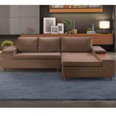Sofá 3 Lugares Com Chaise Clássico Estofart Marrom