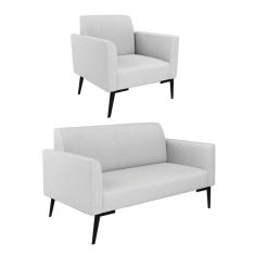 Sofá Namoradeira Com 2 Poltronas Pés Villach Marisa Linho D03 - D\`rossi Cor A05 Cinza