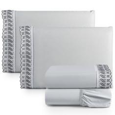 Jogo de Lençol Cama Queen 4 Peças 100% Algodão Percal 180 fios Com Les