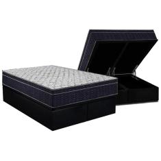 Conjunto Box Baú Queen: Colchão Espuma Ortobom D45 - Airtech 150 + Base Crc Suede Black(158x198)