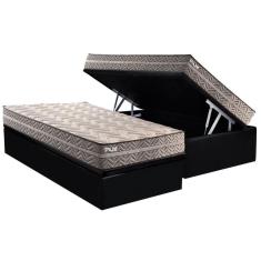 Conjunto Box Baú Solteiro Colchão Espuma Paropas D45 Pasquale Plus Gray + Base Crc Suede Black (88x188)