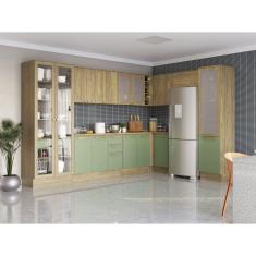 Balcão de Cozinha Canto 98cm 1 Porta Madeira Kappesberg Nogueira/Verde Oliva