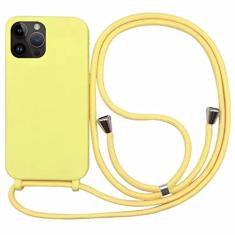 Colar transversal com cordão e cordão capa para telefone para iPhone 14 Plus 13 12 Mini 11 Pro XS Max XR X Silicone Soft TPU Back Cover, amarelo, para iPhone 13