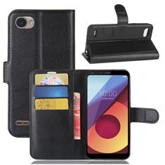 Capa para LG Q6, capa carteira flip de couro PU premium com compartimento para cartão, suporte e fecho magnético [capa interna de TPU à prova de choque] Compatível com LG Q6