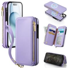 Antsturdy Capa carteira removível 2 em 1 para iPhone 15 com Magsafe, bloqueio de RFID, carregador magnético, sem fio, capa de telefone de couro PU, capa flip com suporte para cartão, alça de pulso