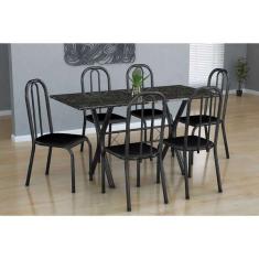 Conjunto De Mesa Miame Com 6 Cadeiras Madri Preto Prata E Cin