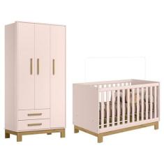 Jogo de Quarto Q Encanto Slim Guarda Roupa e Berço Rosa - Qmovi
