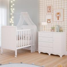 Quarto de Bebê Completo Berço Americano Cloe 2 em 1 Cômoda 1 Porta 3 Gavetas 100% MDF Junior