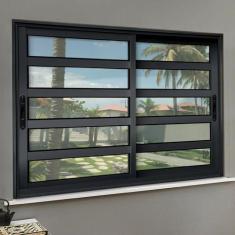 Janela Elite com Travessas 2 Folhas Moveis 100 X 150 Vidro Liso Preto 