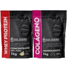 Kit: Whey Protein Concentrado 1Kg + Colágeno Hidrolisado 1Kg - 100% Importado - Soldiers Nutrition-Unissex