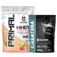 Kit: Whey Protein Primal 1Kg 100% Importado + Creatina Monohidratada 500g - Soldiers Nutrition-Unissex