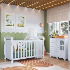 Quarto de Bebê Cômoda 1 Porta com Janelas e Berço Americano Nina 100% 
