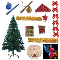 Árvore Natal Verde 1,50M 320 Galhos 77 Enfeites Pisca 220V