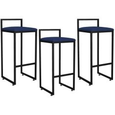Kit 03 Banquetas Altas Hanna Preto Suede Azul Marinho