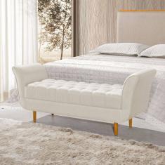 Recamier Pés Palito em Madeira Marajó 1,50m Capitonê Linho Crú