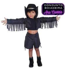 Conjunto Ana Castela Fantasia Infantil Menina Country Preto Rodeio Fes