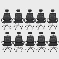 Kit 10 Cadeiras de Escritório Presidente Tela Mesh Cádis