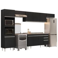 Armário De Cozinha Modulada 5 Peças Cp15 Balcão Com Pia Inox Preto - Lumil