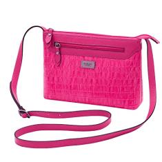 Bolsa Transversal Feminina de Couro Bovino Mariart 2193 Pop (Croco Pink)