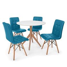 Conjunto Mesa de Jantar Maitê 80cm Branca com 4 Cadeiras Eiffel Gomos - Turquesa