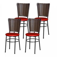 4 Cadeiras Pretas Para Cozinha Hawai Cappuccino Vermelho