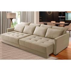 Sofá Retrátil e Reclinável 2,50m Mariah Veludo Bege Madelina Decor