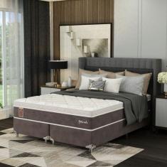Cama Box Queen Naturale com Colchão Molas Ensacadas (67x158x198) Marrom e Branca