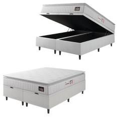 Cama Box Baú Casal Queen Colchão Espuma D33 Pillow Top Van Gogh 158x198x70cm Branco Hellen