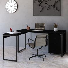 Mesa De Escritório Em L Estilo Industrial 150x150cm Com Gaveteiro Volante 4 Gavetas Onix
