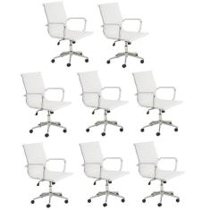 Kit 8 Cadeiras De Escritório Presidente Giratória Sevilha Baixa Rivatti Branco