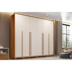 Guarda Roupa Casal Milanus Freijo-Off White 6 Portas de Bater 6 Gavetas MDF Off White Caemmun