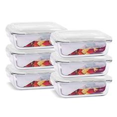 KIT 6 Potes de Vidro Retangular com Tampa Hermética 1040ml Cor:Branco (QH)