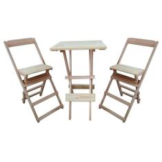 Jogo Conjunto Dobrável Bistrô 1 Mesa Alta e 2 Banquetas em Madeira Mac