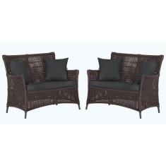 2 Sofás Área Externa Igapó Alumínio Pintura Preta Corda Náutica Estofa