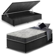 Cama Box com Baú Solteiro Preta + Colchão San Francisco Ortopédico Esp