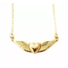 Colar Cordão Coração Asa Amor Love Folheado 18k