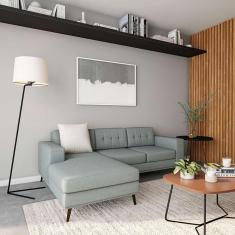 Sofá 3 Lugares Esquerdo Calmness com Chaise Esquerdo Pé Palito Linho Cotton Cinza