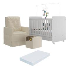 Berço Americano 3x1 com Colchão, Poltrona Amamentação e Puff Bambino M