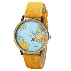 Relógio Pulso Mapa Mundi Viagem Aviãozinho Junqiao (Amarelo)