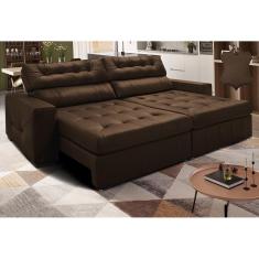 Sofá de Couro Legítimo Retrátil e Reclinável 3,15m Cama inBox Vitaly. SoftGel D40