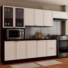 Cozinha Completa Turim 10 Portas 2 Gavetas com Vidro Nogueira/Branco - Panorama Móveis