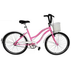 Bicicleta Retrô Vintage Aro 26 Feminina Beach Rosa Chiclete