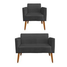 01 Namoradeira E 01 Poltrona Marisa Suede Preto