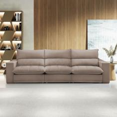 Sofá 4 Lugares Martinho Retrátil Veludo Bege Escuro - Celflex