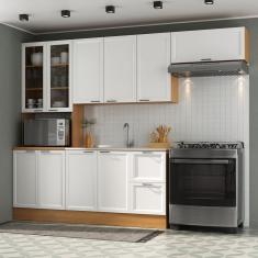 Cozinha Compacta 4 Peças 1 Paneleiro Duplo 2 Aéreos 1 Balcão Soho CabeCasa MadeiraMadeira Freijó/Branco